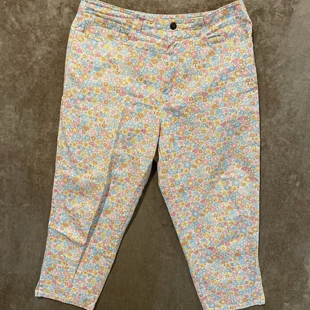 Talbots Women's Vintage Petites Multicolor Pastel Floral Ankle Pants Sz 12 Crop